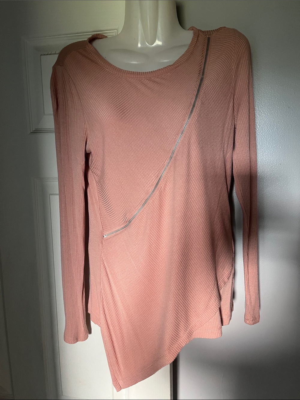 Bar III Blush Pink Asymmetric Zip Long Sleeve Top